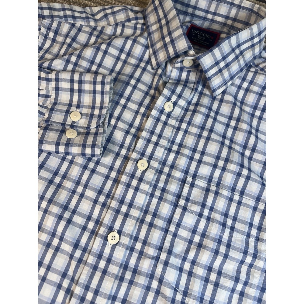 UNTUCKit Shirt Nylon Mens Small Slim Fit Blue White Plaid Button Up Long Sleeve